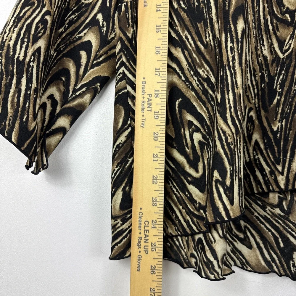 Y2K Blouse‎ Top Shirt Womens XL Brown Black Spiral V-Neck Silky Abstract Gothic - Picture 8 of 11
